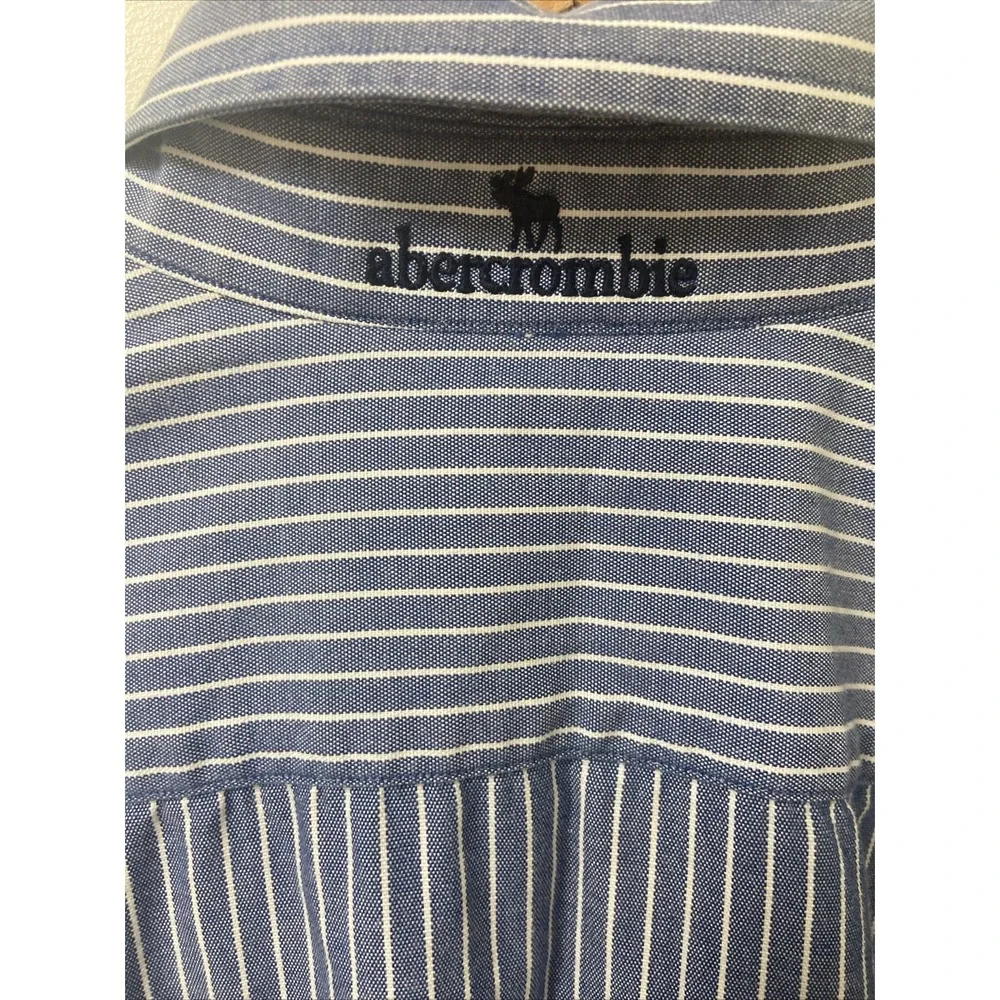 Abercrombie Blue White Striped Long Sleeve Button‎ Down Shirt Youth Boys Size XL
